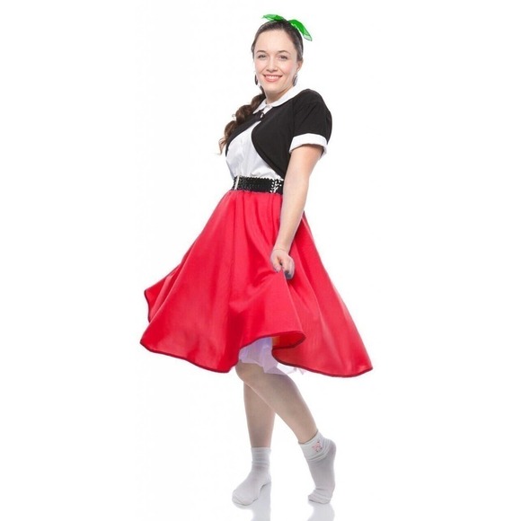 50s Style Red Full Circle Skirt Sz L/XL Elastic Waist Dance Swing Party -Hey Viv - Picture 1 of 5